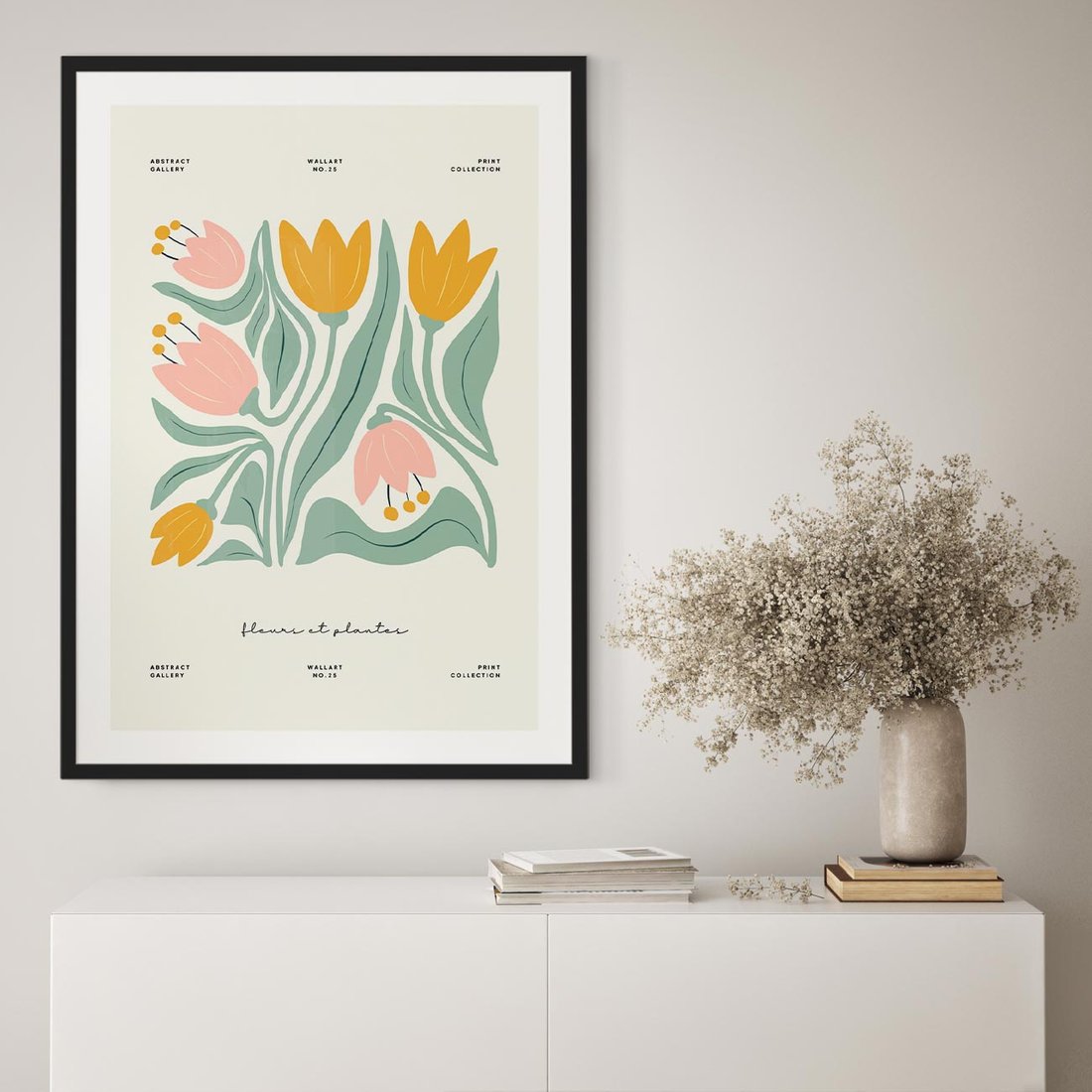 Plakat w ramie 50x70 - Tajemnicza Aura - kwiaty, nowoczesna abstrakcja - rama czarna