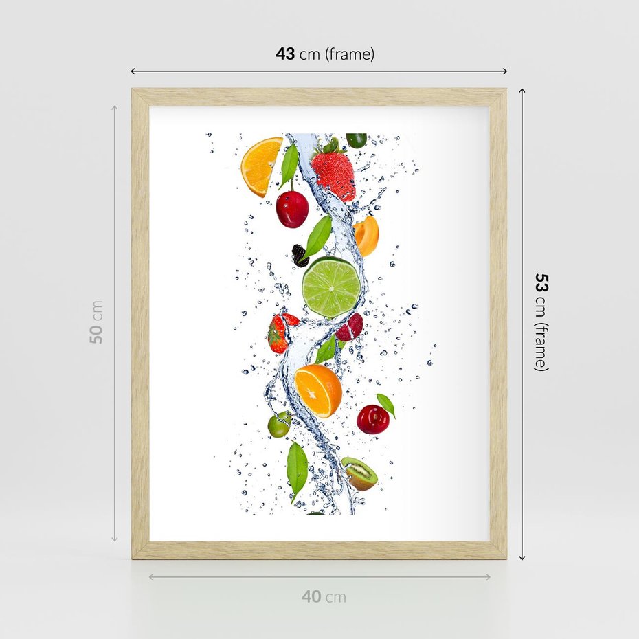 Plakat w ramie 40x50 - Kulinarne Inspiracje - owoce, woda - rama drewno