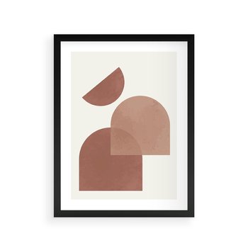 Plakat w ramie 50x70 - Harmonijne Widoki - abstrakcyjne geometryczne kształty, odcienie brązu i beżu - rama czarna