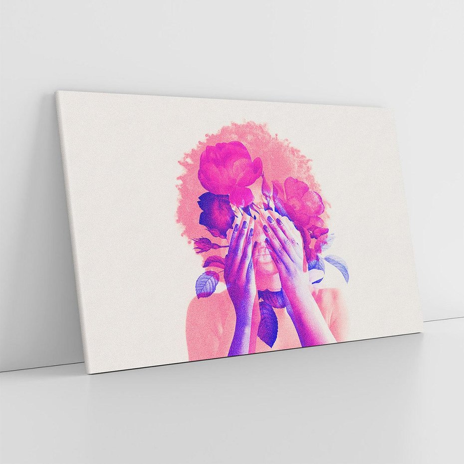 Obraz na płótnie 120x80 - Kwiaty we Włosach - różowa postać, grafika