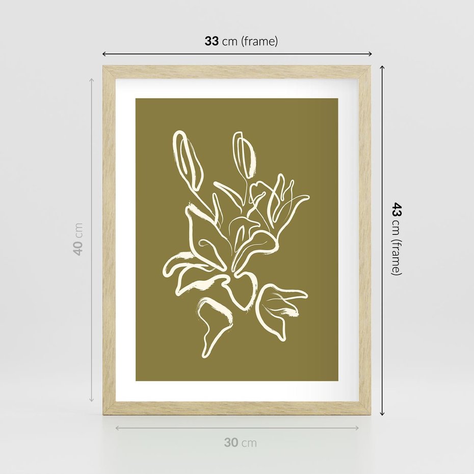 Plakat w ramie 30x40 - Przenikające Barwy - abstrakcyjna roślina, kwiaty - rama drewno