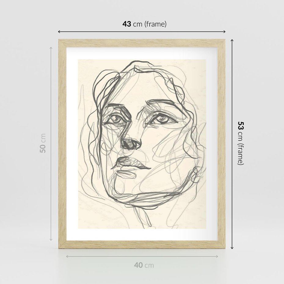 Plakat w ramie 40x50 - Konturem Uchwycone - plakat, minimalistyczny szkic - rama drewno