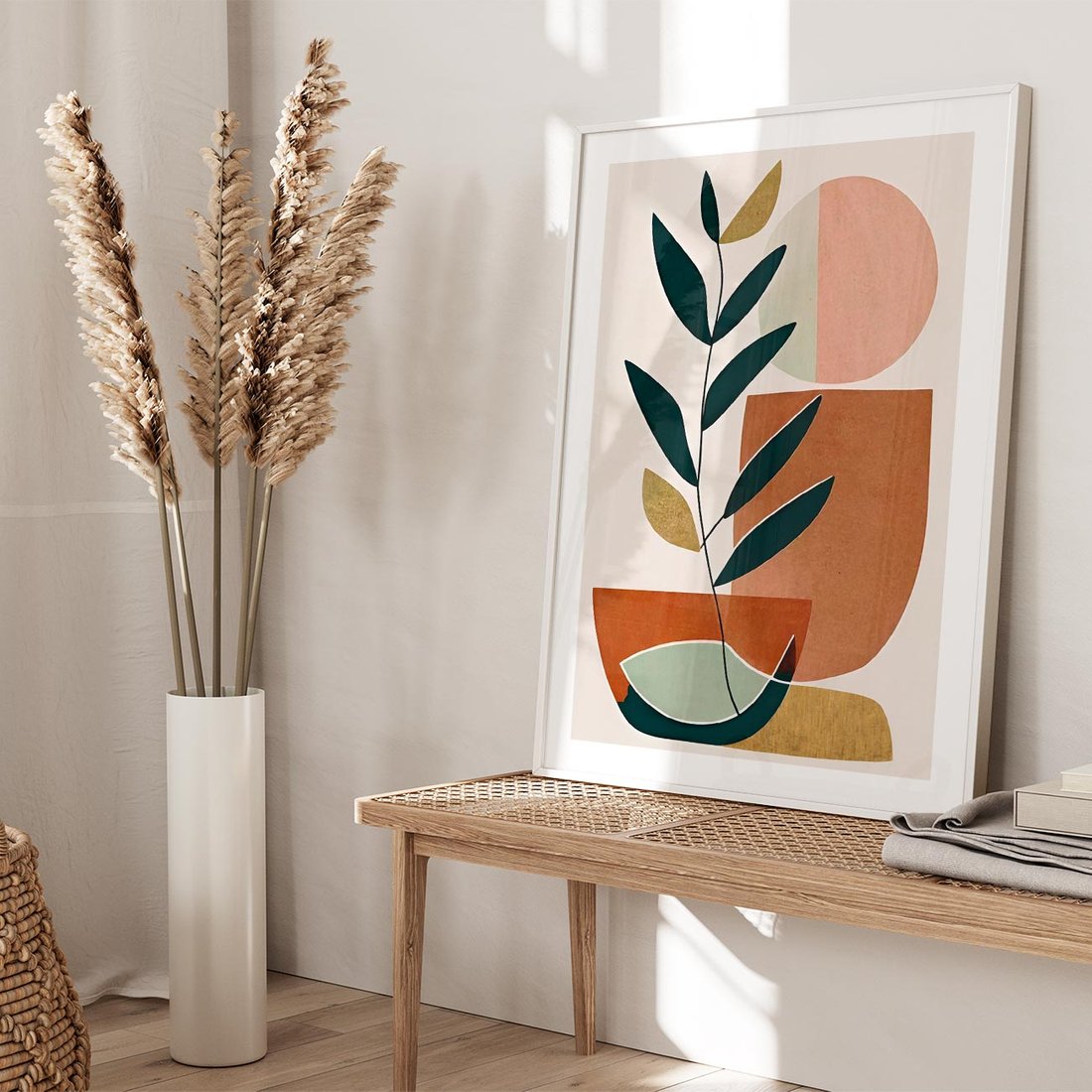 Plakat w ramie 40x50 - Boho Taniec Stylu - boho obraz, abstrakcja - rama biała