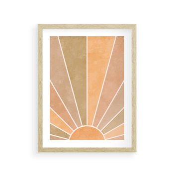 Plakat w ramie 40x50 - Grafika Boho w Odcieniach Pomarańczu - boho słońce, grafika - rama drewno