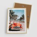 Plakat w ramie 50x70 - Retro Przejażdżka - pomarańczowy retro samochód, kabriolet - rama drewno