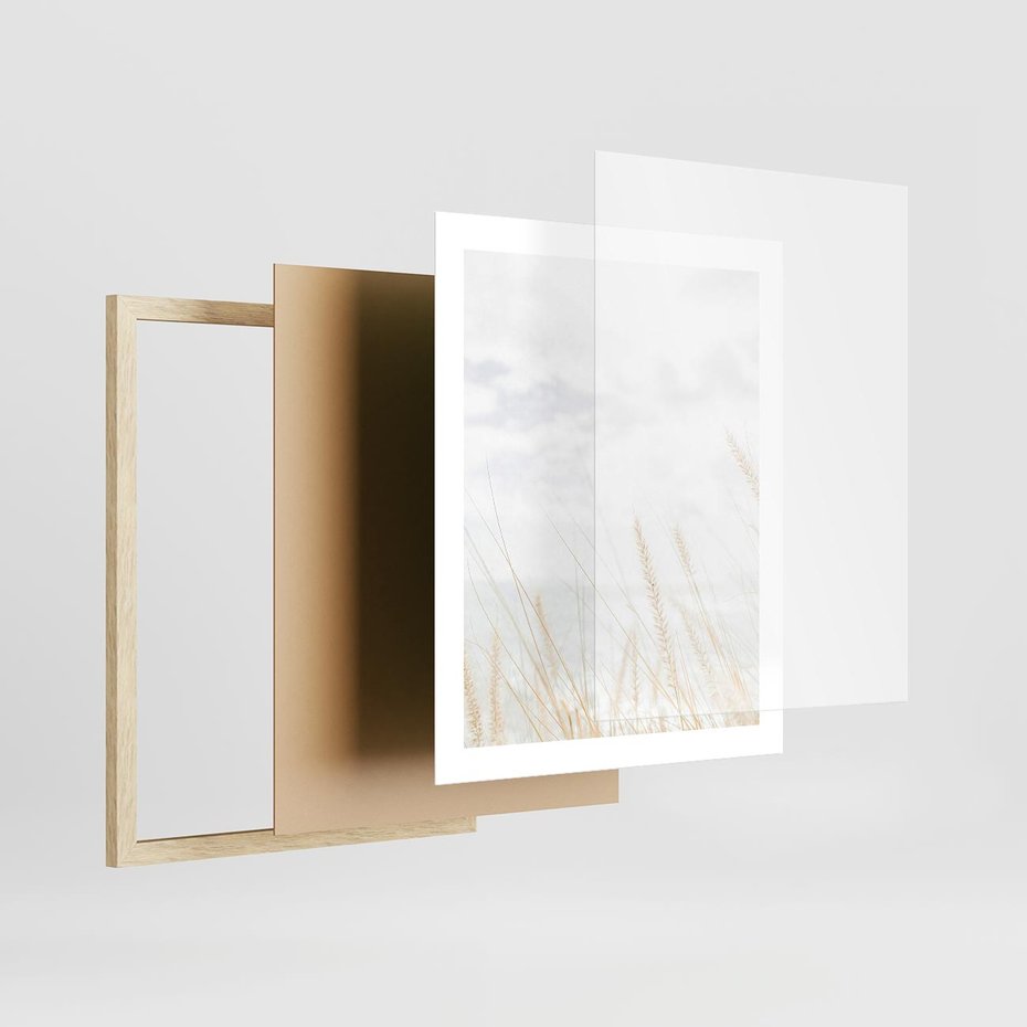 Plakat w ramie 40x50 - Jasna Delikatność: Fotografia Suchych Traw - suche trawy, jasna fotografia - rama drewno