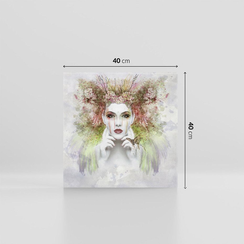 Obraz na płótnie 40x40 - Abstrakcyjna Ekspresja - Twarz w Kwiatowym Wirze - abstrakcja, twarz