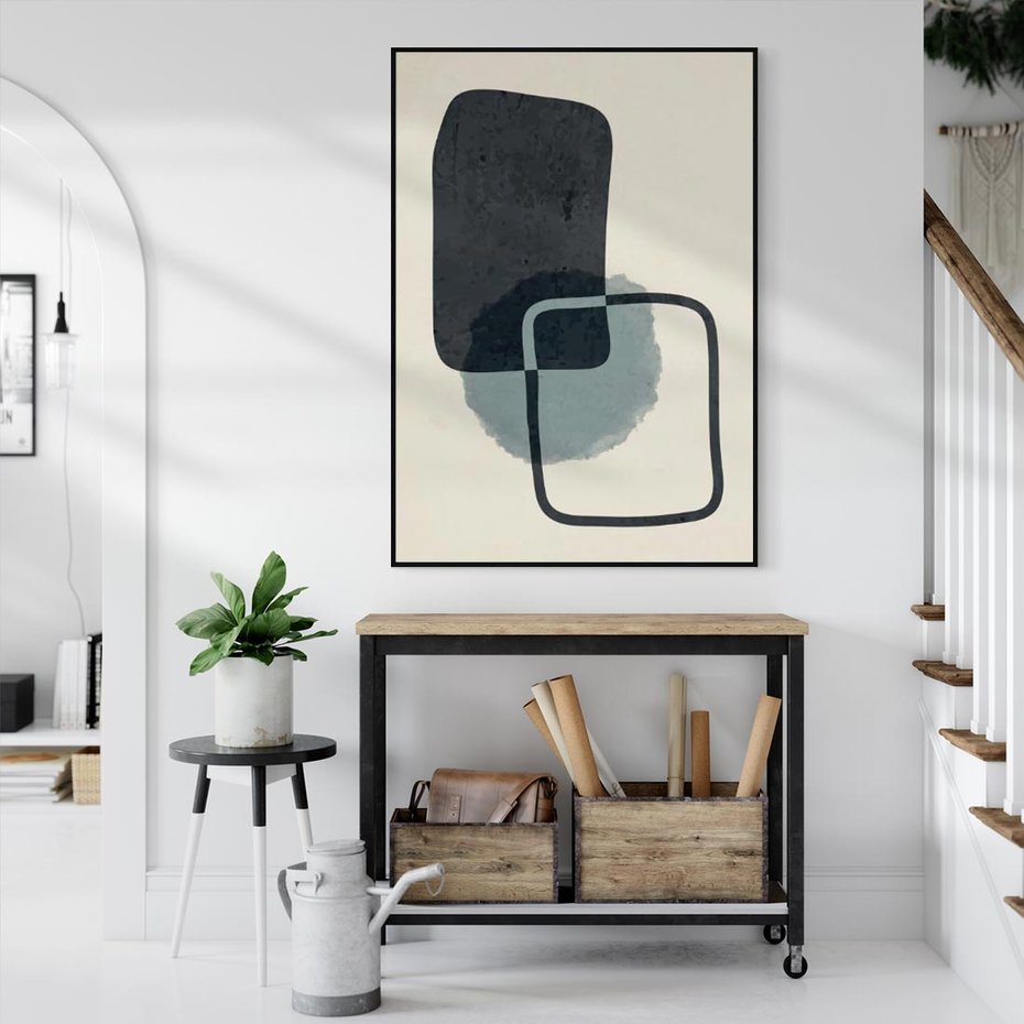 Obraz w ramie 50x70 - Migotliwe Refleksje - abstrakcyjne nieregularne kształty, minimalistyczny plakat - rama czarna