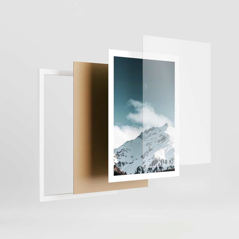 Plakat w ramie 50x70 - Nocna Magia w Górach - fotografia, śnieg - rama biała