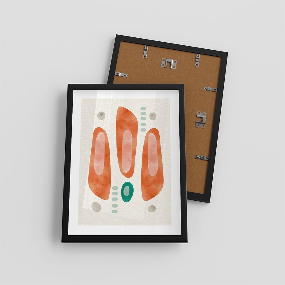 Plakat w ramie 30x40 - Księga Barw - abstrakcyjne formy, dominujący kolor pomarańczowy - rama czarna