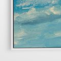 Obraz w ramie 50x50 - Oddechy niebiańskiej materii - olejny obraz, smugi farby przypominają obłoki na błękitnym niebie - rama biała