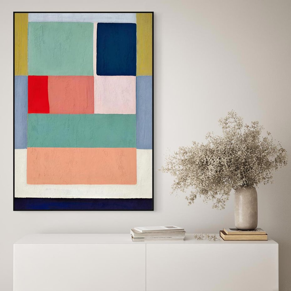 Obraz w ramie 50x70 - Bezgraniczne Nastroje Harmonii - abstrakcyjne geometryczne kształty, olejny obraz - rama czarna