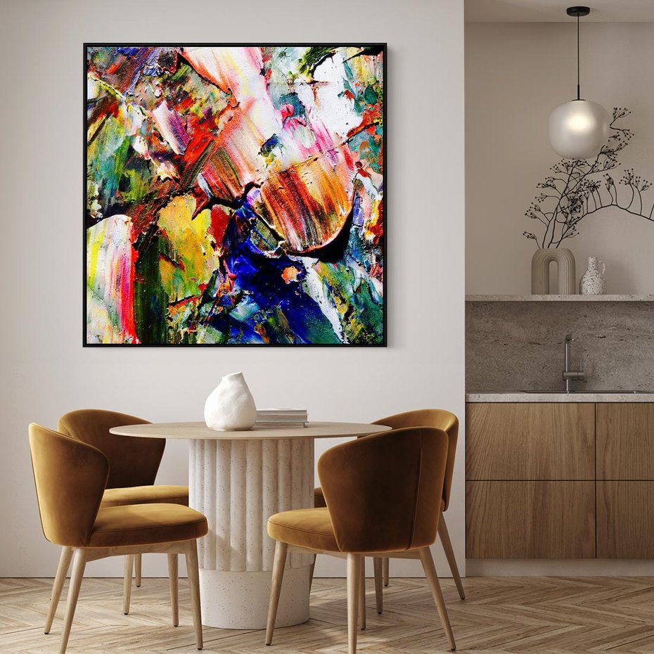 Obraz w ramie 50x50 - Szalejące ognie kolorów - abstrakcja, farby olejne - rama czarna
