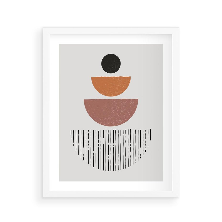 Plakat w ramie 40x50 - Półkola i Boho Akcent - geometria, półkola - rama biała