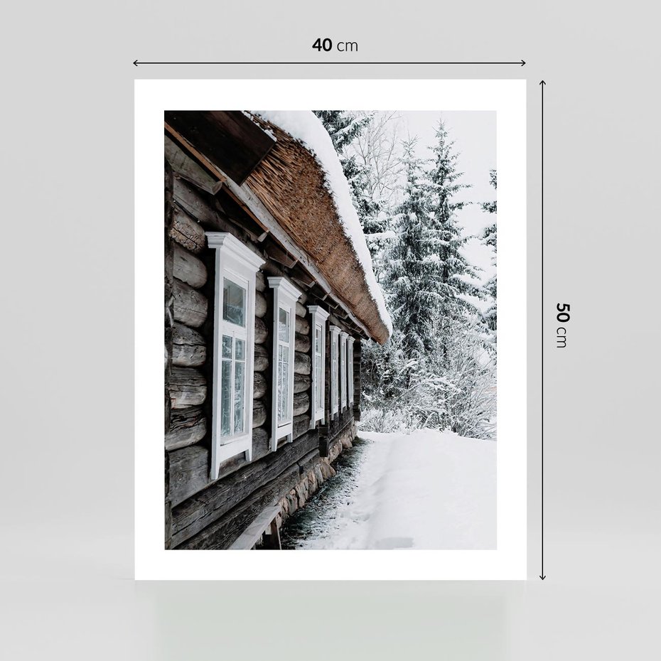 Plakat bez ramy 40x50 - Cicha Zima - zima, domek w górach