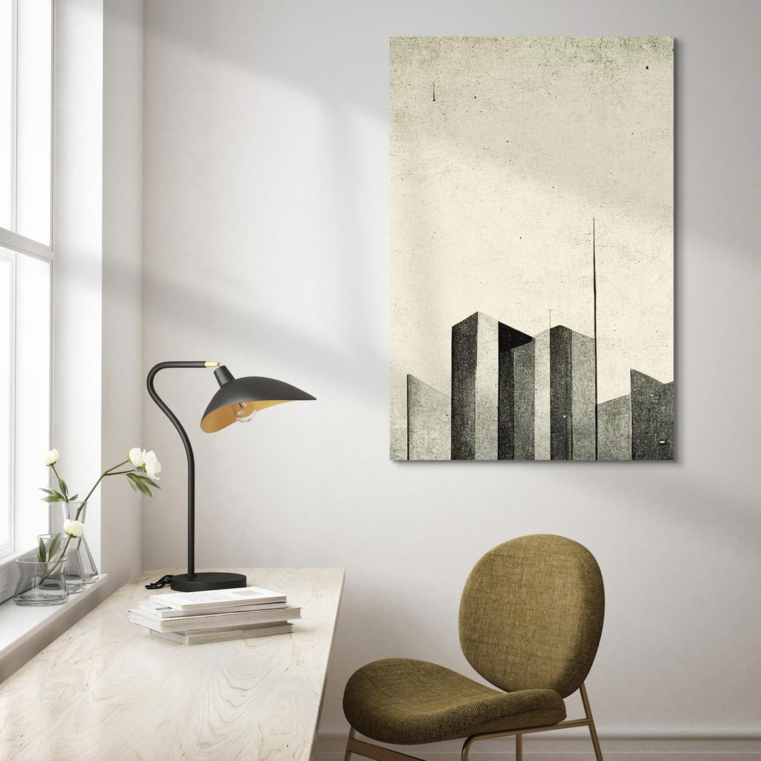 Obraz na płótnie 80x120 - Mroczne Wieżowce - postarzana grafika, perspektywa budynków wieżowców