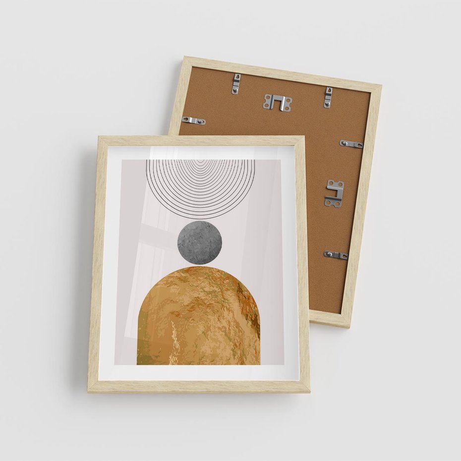 Plakat w ramie 40x50 - Złote Półkole w Sztuce Geometrii - grafika, złote półkole - rama drewno