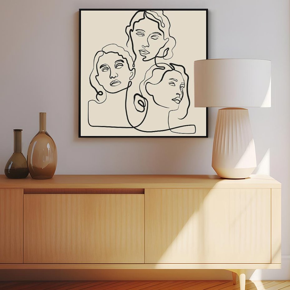 Obraz w ramie 50x50 - Trzy Kobiety - 3 kobiety, antyczny posag - rama czarna
