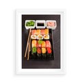 Plakat w ramie 50x70 - Kulinarne podróże do Japonii - sushi, japonia - rama biała