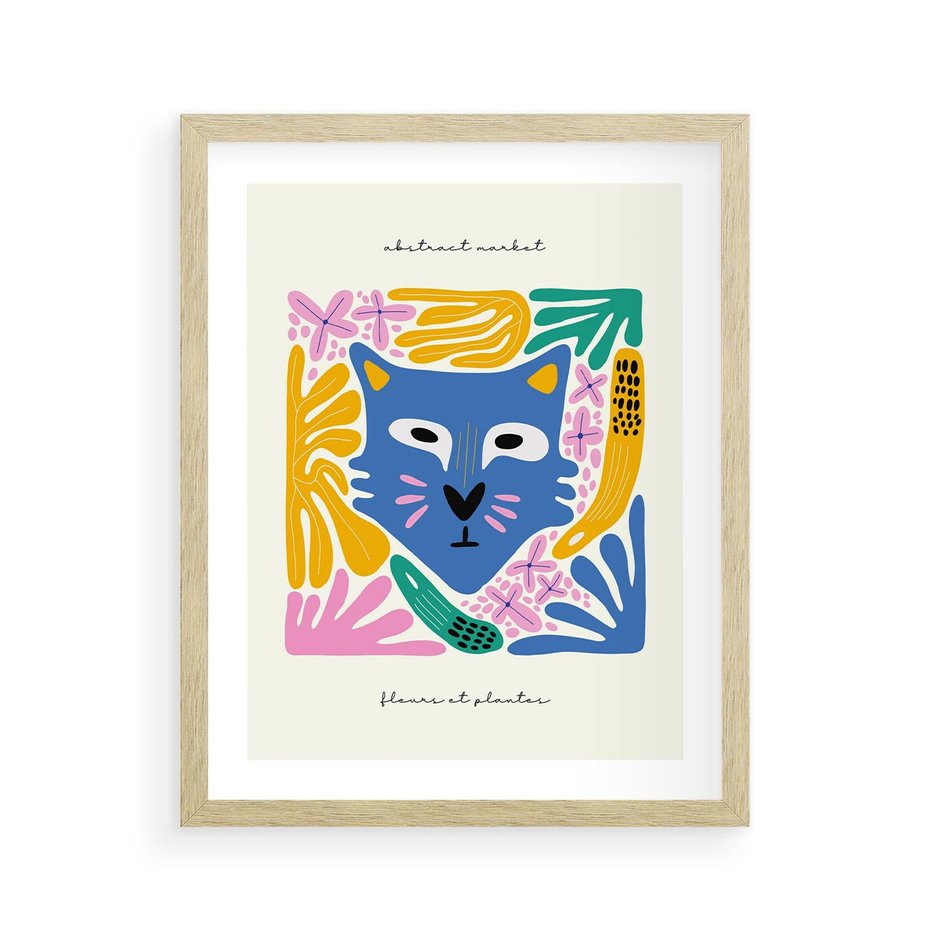 Plakat w ramie 40x50 - Kolorowe Spektrum - abstrakcyjny plakat, niebieski kot - rama drewno