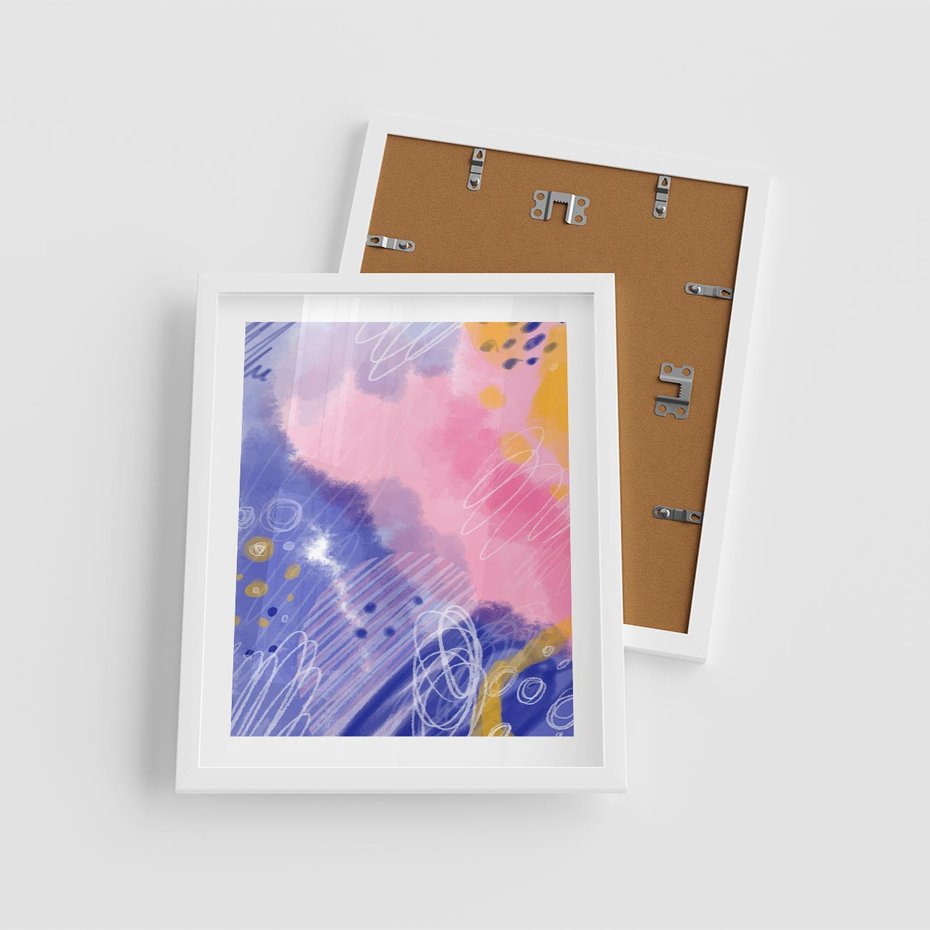 Plakat w ramie 40x50 - Migocące Granice Kształtów - abstrakcyjny plakat, pastelowe kolory - rama biała