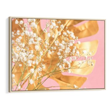 Obraz w ramie 100x70 - : Elegancja w Złocie - złote, liście - rama drewno