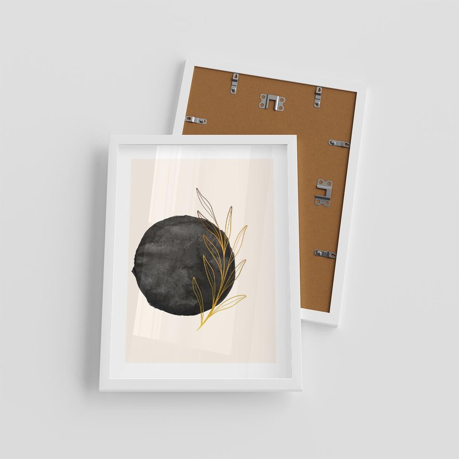 Plakat w ramie 30x40 - Kontrast Kształtów - minimalistyczna grafika, czarna plama - rama biała