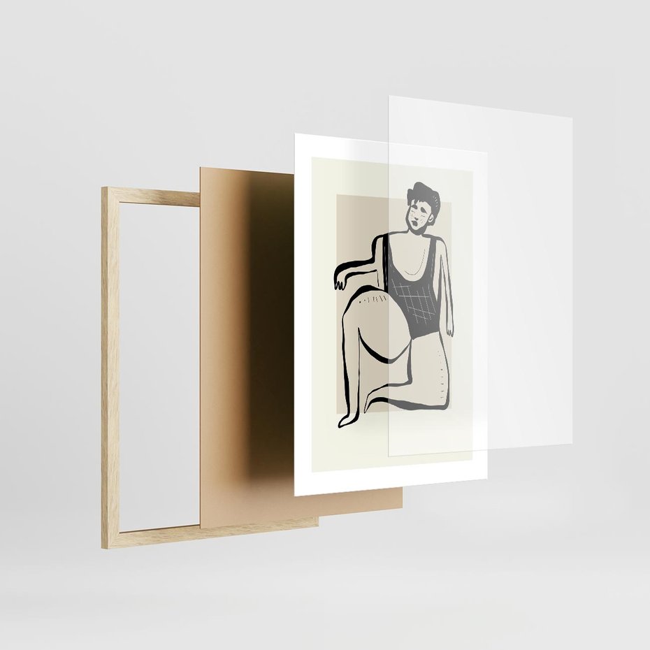 Plakat w ramie 30x40 - Szkic Kobiety w Czerni i Bieli - grafika, modern - rama drewno