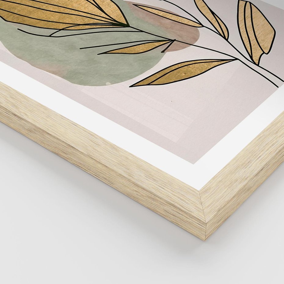 Plakat w ramie 50x70 - Rozkwitające Wnętrza Światła - abstrakcyjny obraz boho, liście - rama drewno