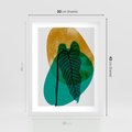 Plakat w ramie 30x40 - Zielony Liść ze Złotą Plamą - zielony liść, złota plama - rama biała