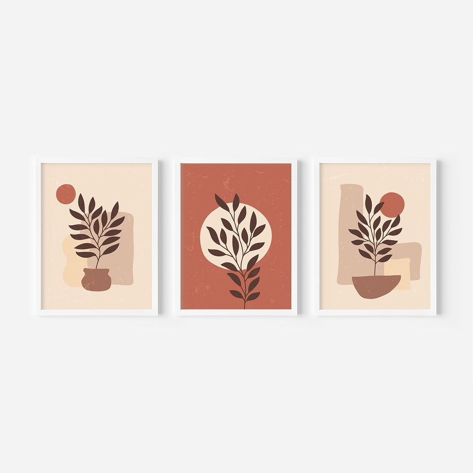 Zestaw obrazy w ramie 40x50 galeria - Boho, rośliny, liście - rama biała