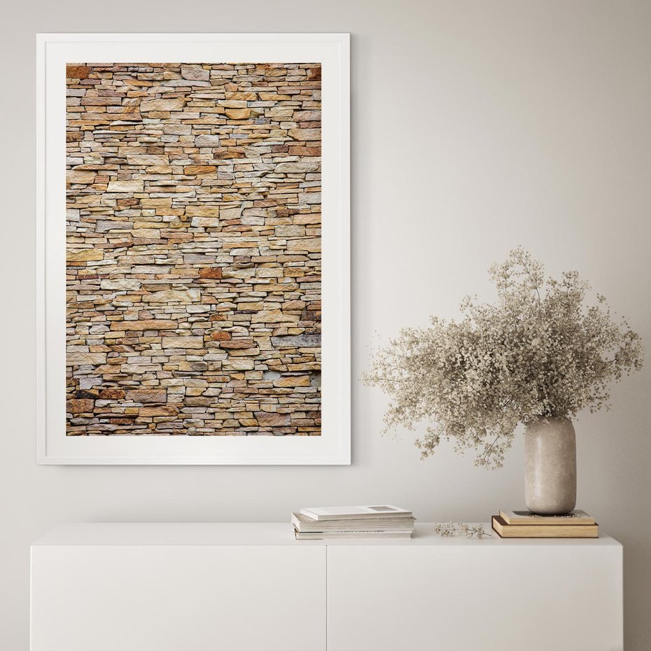 Plakat w ramie 50x70 - Mur z cegieł - surowa elegancja - mur, cegły - rama biała