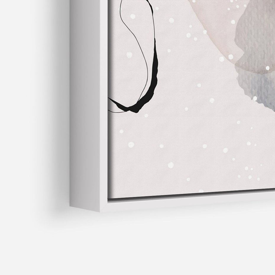 Obraz w ramie 50x70 - Migocące Barwy - abstrakcyjne plamy akwarelowe, czarny szkic - rama biała