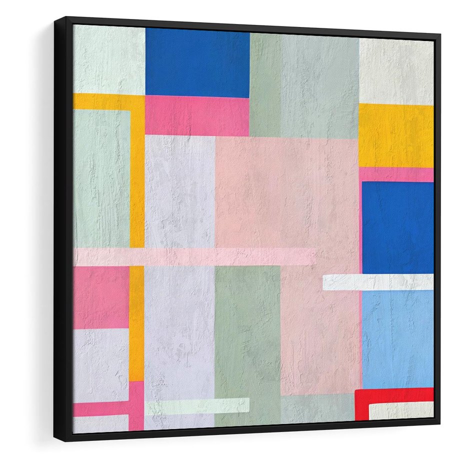 Obraz w ramie 50x50 - Rozbijające Granice Wyobraźni - abstrakcyjne geometryczne kształty, olejny obraz - rama czarna