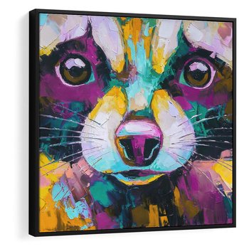 Obraz w ramie 50x50 - Przebudzenie snu artysty - zbliżenie, kolorowy portret szopa pracza - rama czarna