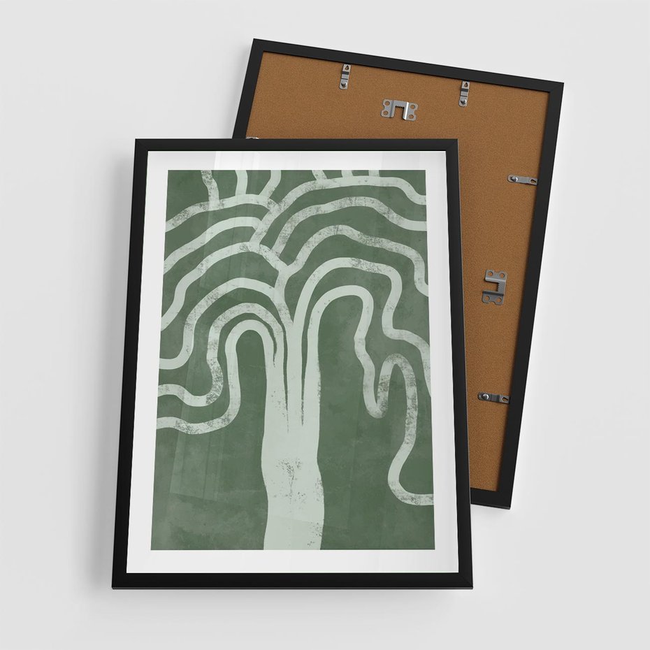 Plakat w ramie 50x70 - Inspirujące Zawiłości Zieleni - abstrakcyjny kształt, zielony plakat - rama czarna