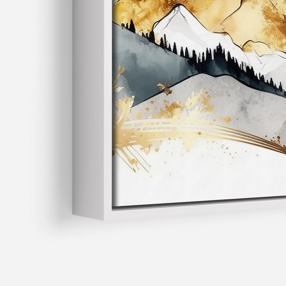 Obraz w ramie 80x120 - Złote Góry - akwarela, graficzne góry - rama biała