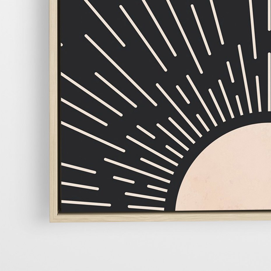 Obraz w ramie 70x100 - Słoneczny Portret Duszy - boho czarne słońce, nowoczesna grafika - rama drewno