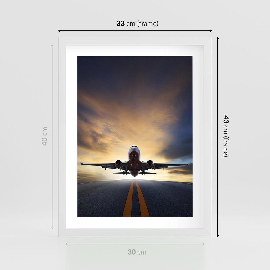 Plakat w ramie 30x40 - Podróż samolotem w pejzaż - samolot, podróż - rama biała