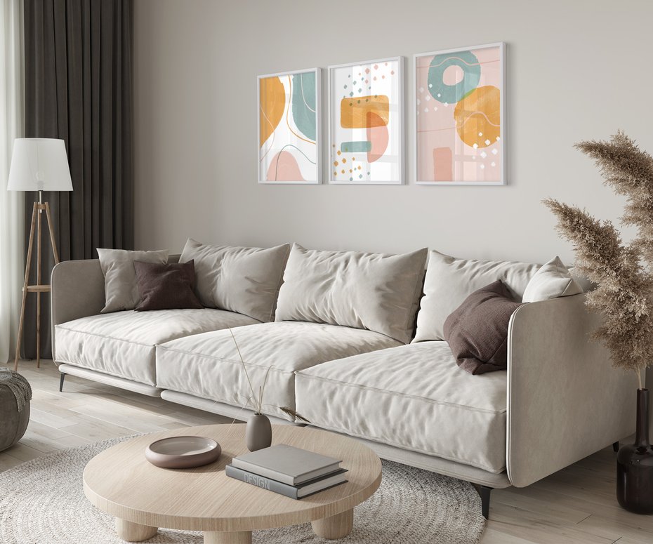 Zestaw obrazy w ramie 40x50 galeria - Nowoczesne, grafiki, abstrakcja, pastele - rama biała