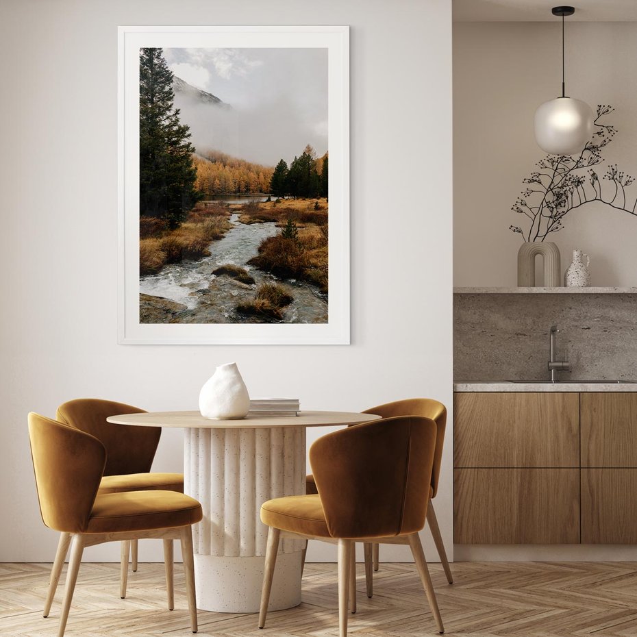 Plakat w ramie 40x50 - W Górskiej Dolinie - artystyczna fotografia, las - rama biała