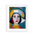 Plakat w ramie 40x50 - Kształtujące Widzenia - abstrakcyjny obraz olejny, portret twarzy kobiety - rama biała