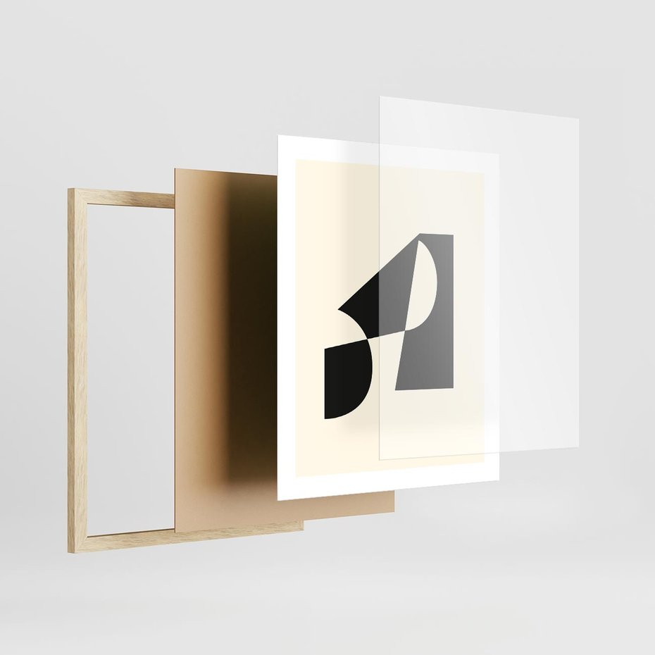 Plakat w ramie 40x50 - Rozświetlony Cień - abstrakcyjna sztuka, geometria - rama drewno