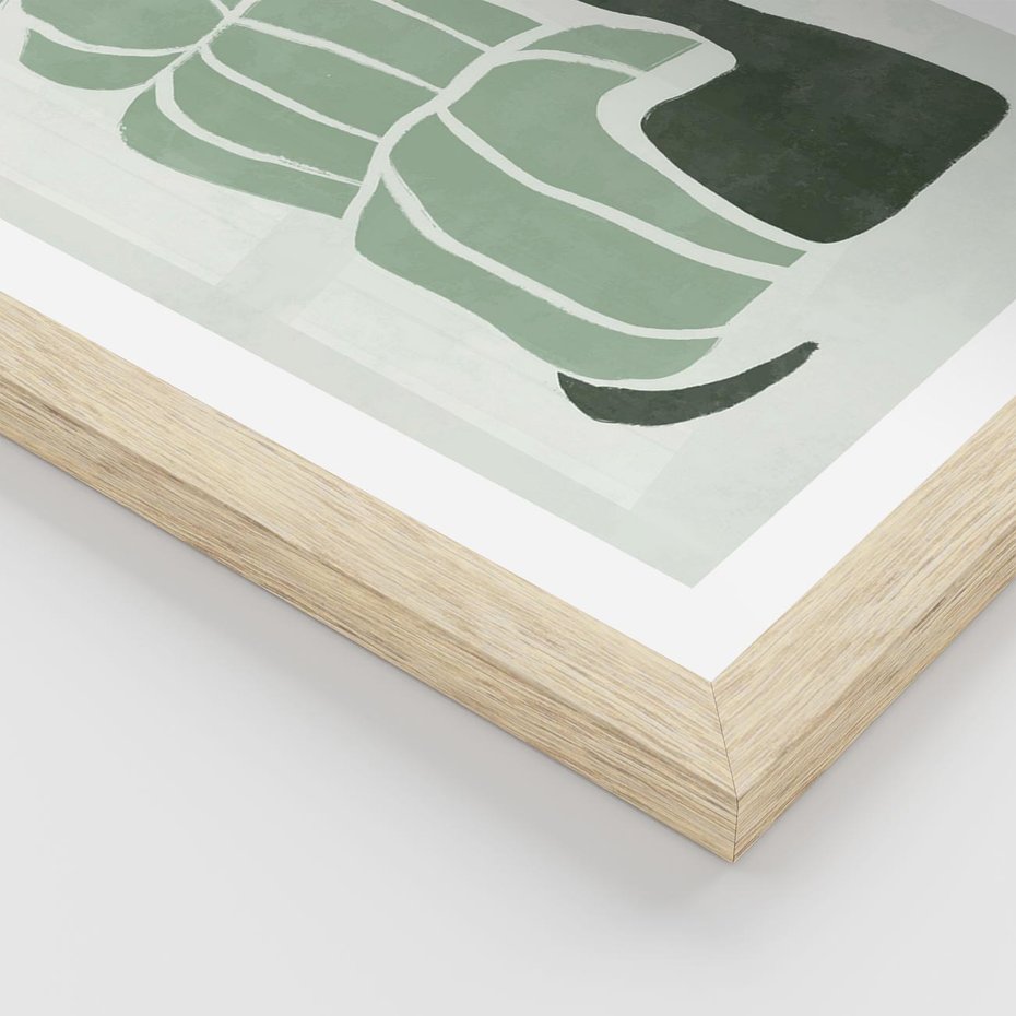 Plakat w ramie 50x70 - Zielona Równowaga - abstrakcyjny zielony ślimak, skandynawski design - rama drewno