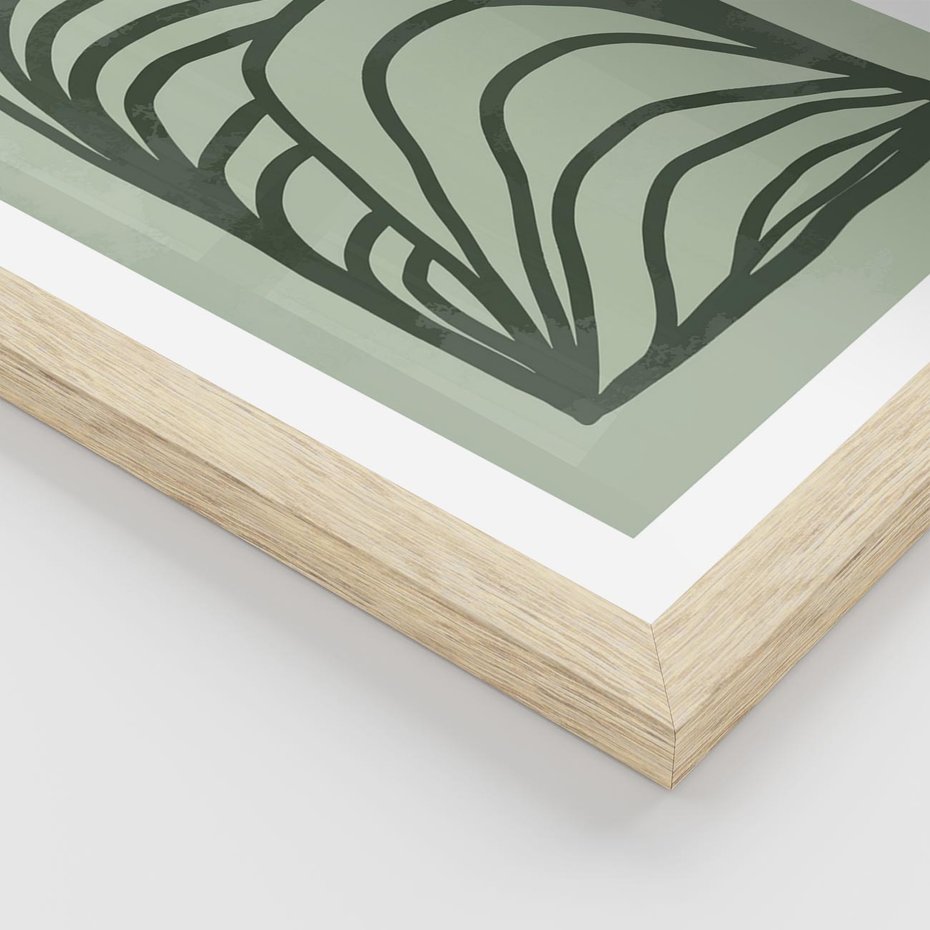 Plakat w ramie 50x70 - Zielonkawy Uścisk Natury - abstrakcyjny zielony motyw, skandynawski design - rama drewno