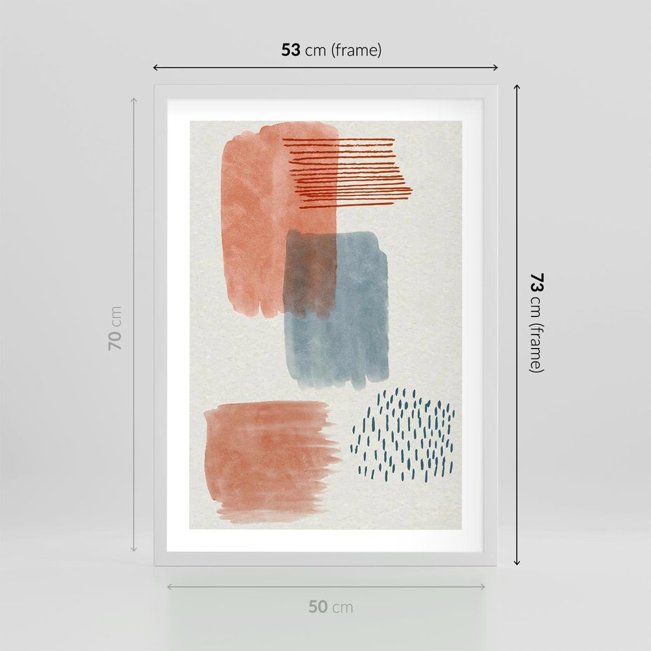 Plakat w ramie 50x70 - Pastelowa Abstrakcja: Maźnięcia Farbą - abstrakcja, maźnięcia farny - rama biała