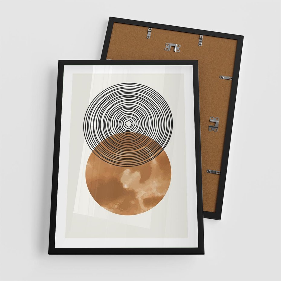 Plakat w ramie 50x70 - Taniec Okręgów - boho obraz, geometria - rama czarna