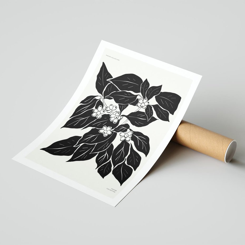 Plakat bez ramy 50x70 - Ruchome szkicowe odbicia - czarno biała grafika, roślinność