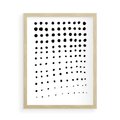 Plakat w ramie 50x70 - Abstrakcyjna Transformacja - abstrakcyjna kompozycja z czarnych kropek, minimalistyczny czarno bialy plakat - rama drewno