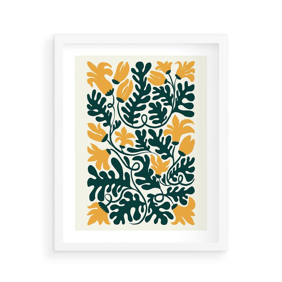 Plakat w ramie 40x50 - Impulsy Kreatywności - abstrakcyjne żółte kwiaty, kompozycja - rama biała